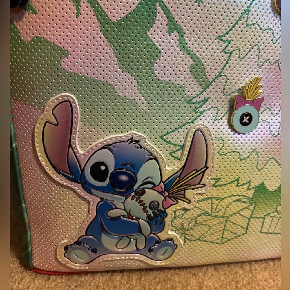 Loungefly Disney Stitch and Scrump Holiday Pin Trading Crossbody Tote Bag - Picture 3 of 15